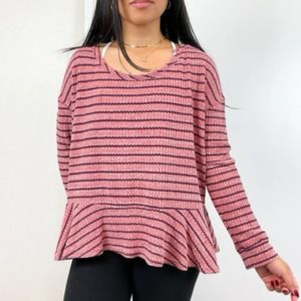We The Free Striped Peplum Top | Boho Cottagecore Aesthetic | Babydoll Top